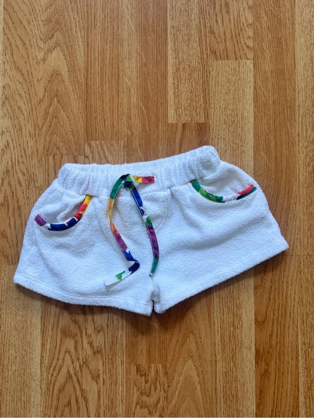 bella bliss White Terry Shorts with Rainbow Trim